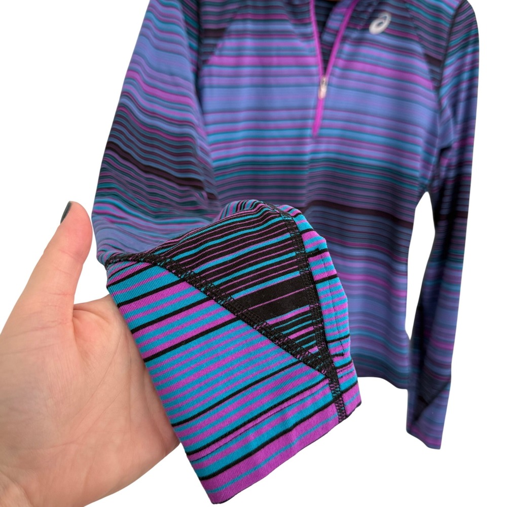 ASICS Women's Striped Quarter Zip‎ Long Sleeve Running Purple Blue Black Size L - Picture 4 of 11